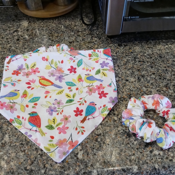 Pretty Spring Dog Bandana & Matching Scrunchie - Picture 1 of 2